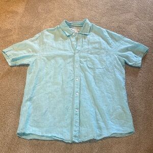 Amazon Essentials Linen Men's Slim Fit Short-Sleeve Shirt Aqua Sz XL
